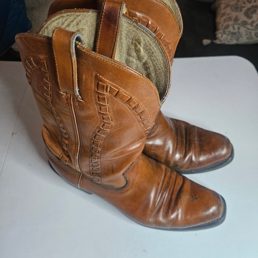 Durango Mens Tan Leather Western Cowboy Boots Woven Detail SW5002 Size 11 D